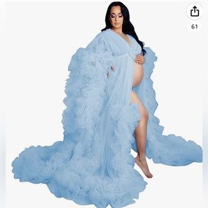 Light Blue Tulle Maternity Robe